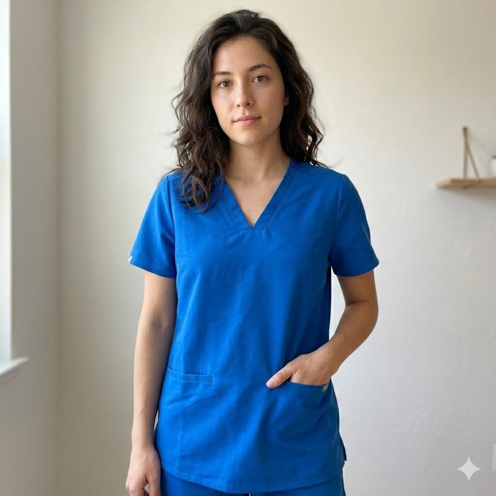 Figs Casma Scrub Top‎ Womens Medium Royal Blue V-Neck 3-Pocket Technical FW1100